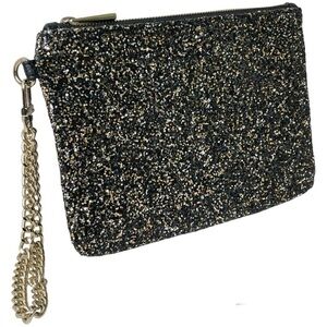 EXPRESS Y2K Gold Silver Black Glitter Sparkle Zip Wristlet Clutch